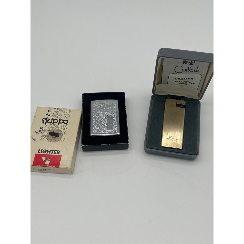 Lot of 2 Vintage Lighters Zippo Initials JMW Engraved Colibri Joe w/ Boxes